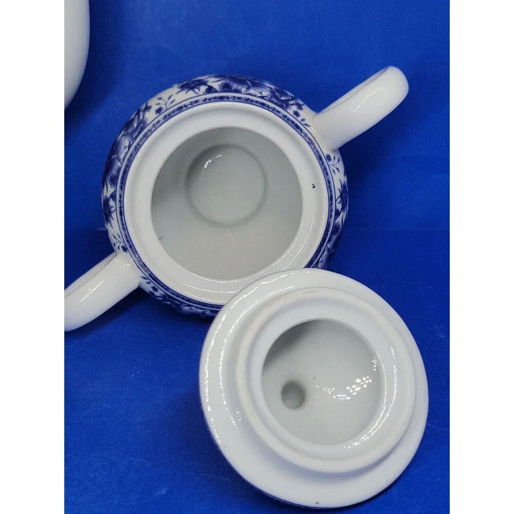 Baum Brothers Formalities Blue Rose Coffee Pot  Sugar & Creamer Set